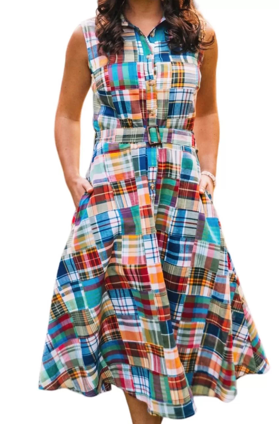 Women Kiel James Patrick Montauk Patchwork Madras Shirtdress